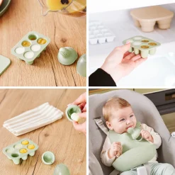 Babymoov Set Contenants Silicone & Grignoteuse Vert Et Beige