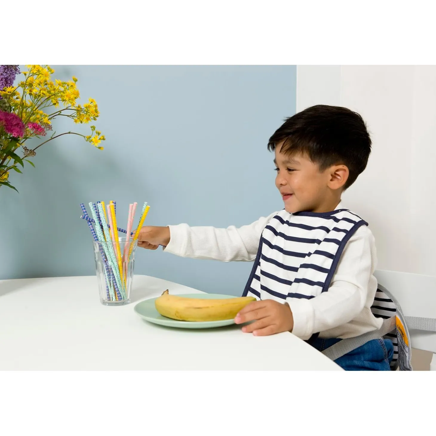 BabyToLove Lot de 2 bavoirs bi-matières Blue Stripes