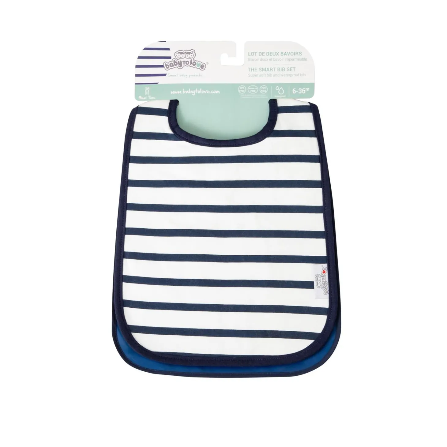BabyToLove Lot de 2 bavoirs bi-matières Blue Stripes