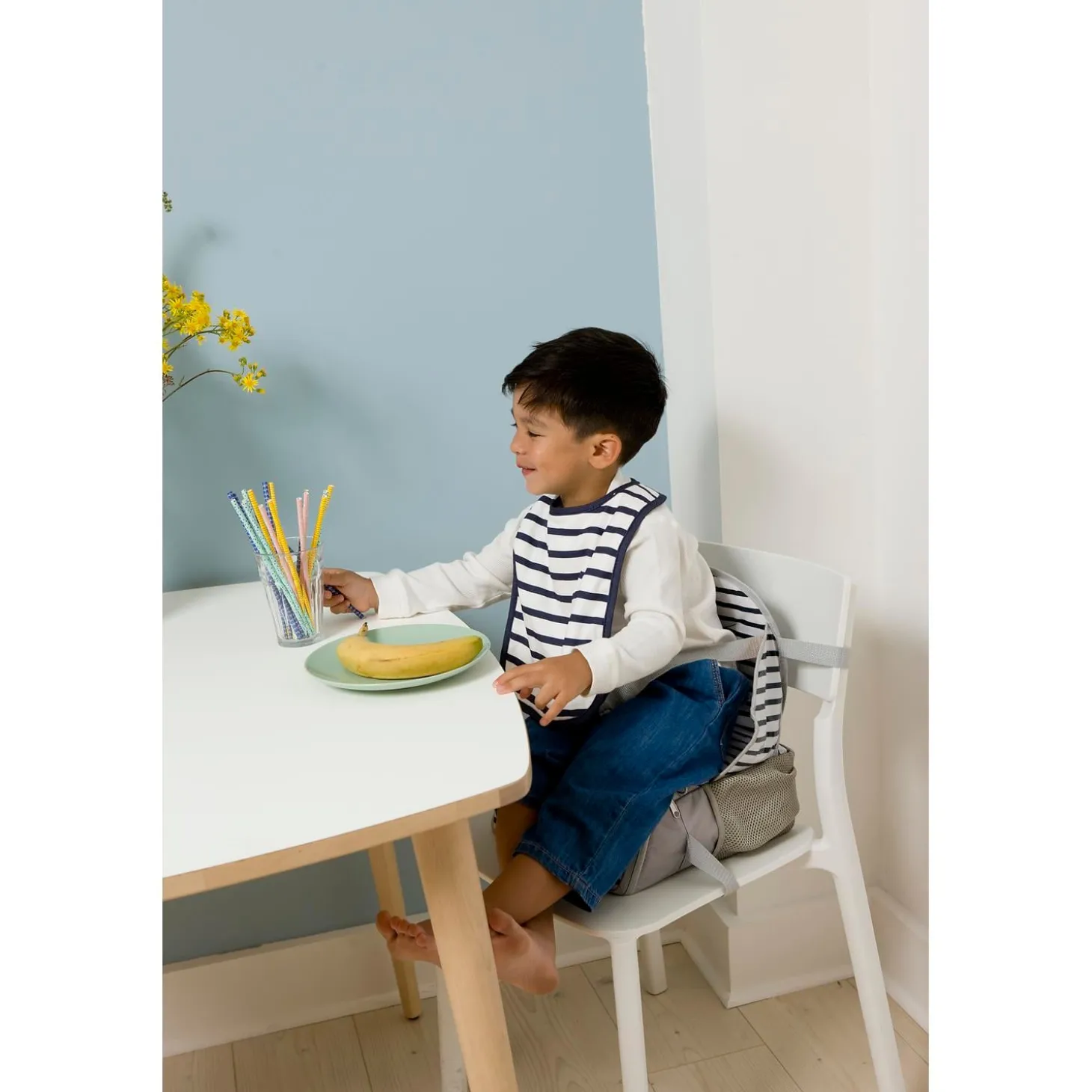 BabyToLove Lot de 2 bavoirs bi-matières Blue Stripes