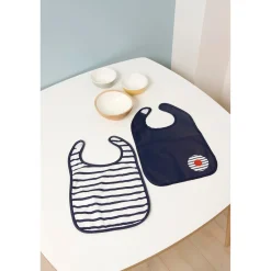 BabyToLove Lot de 2 bavoirs bi-matières Blue Stripes