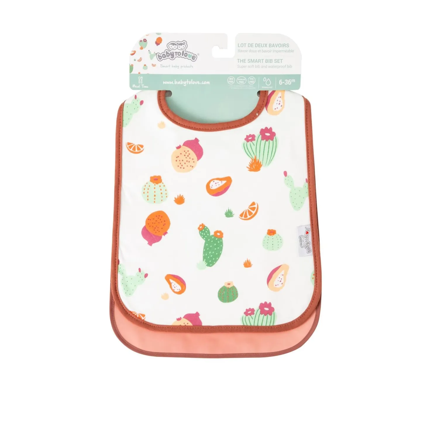 BabyToLove Lot de 2 bavoirs bi-matières Cactus Garden