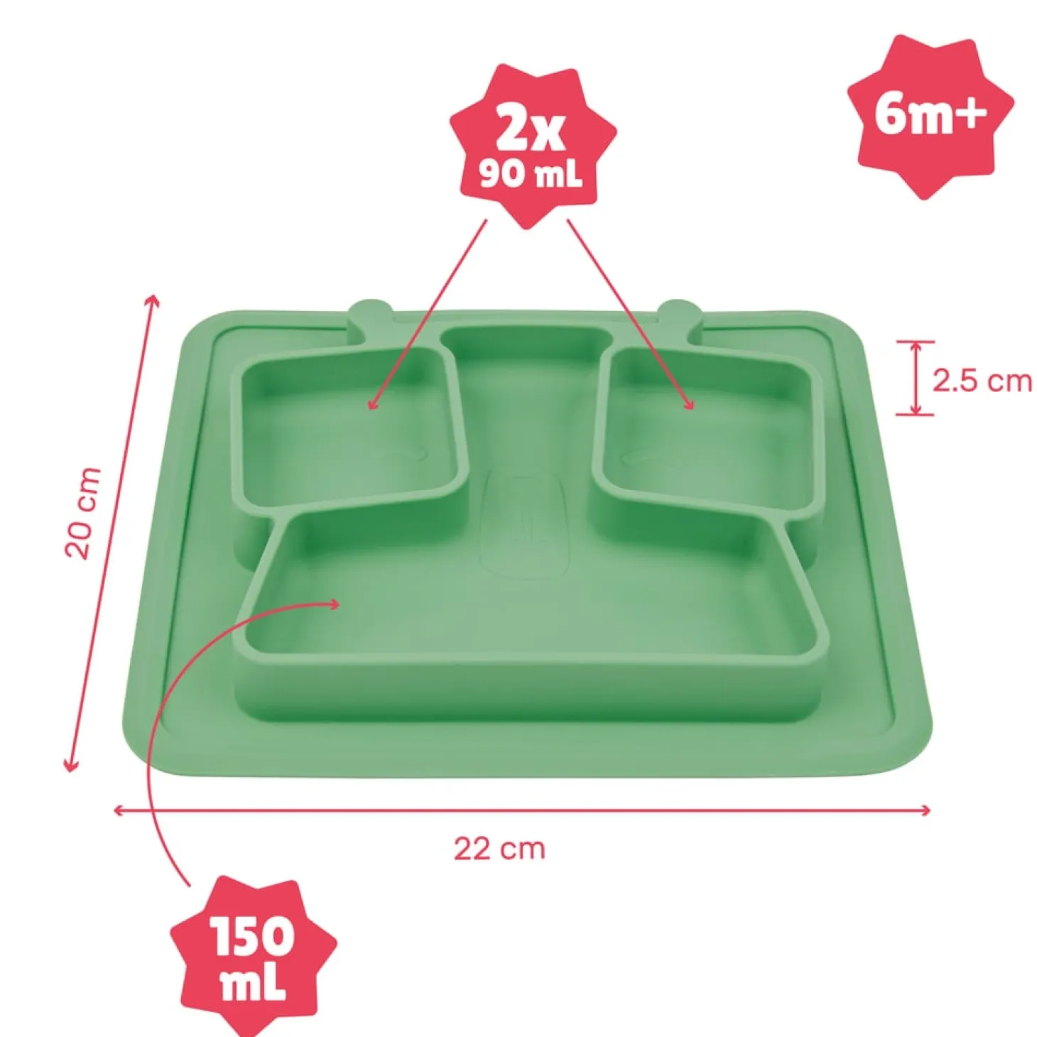 Badabulle Assiette à compartiments anti-dérapante Vert
