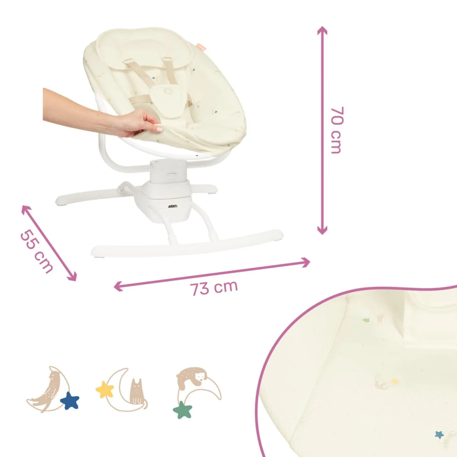 Badabulle Balancelle latérale avec télécommande Crème 0-6 mois
