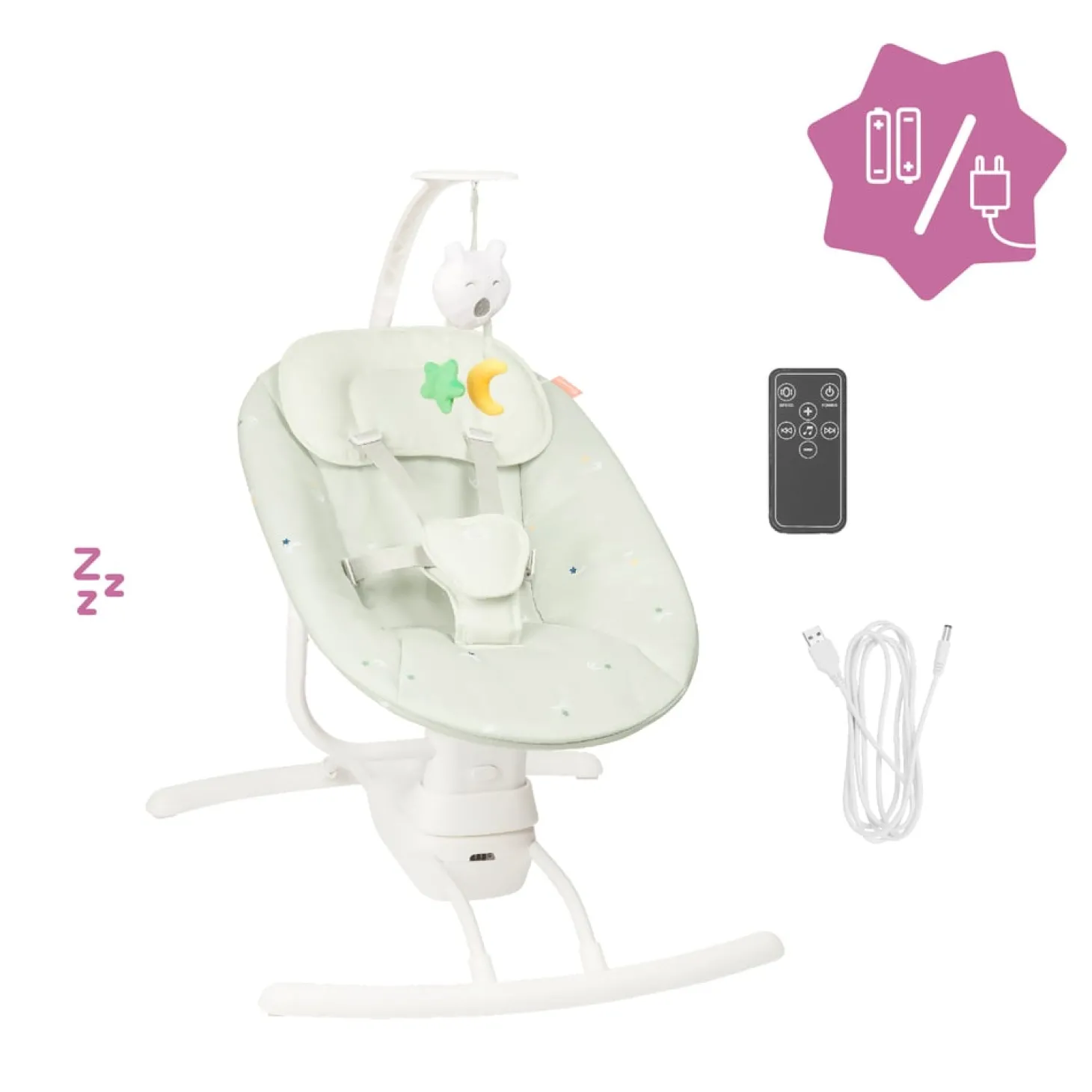 Badabulle Balancelle latérale avec télécommande Crème 0-6 mois