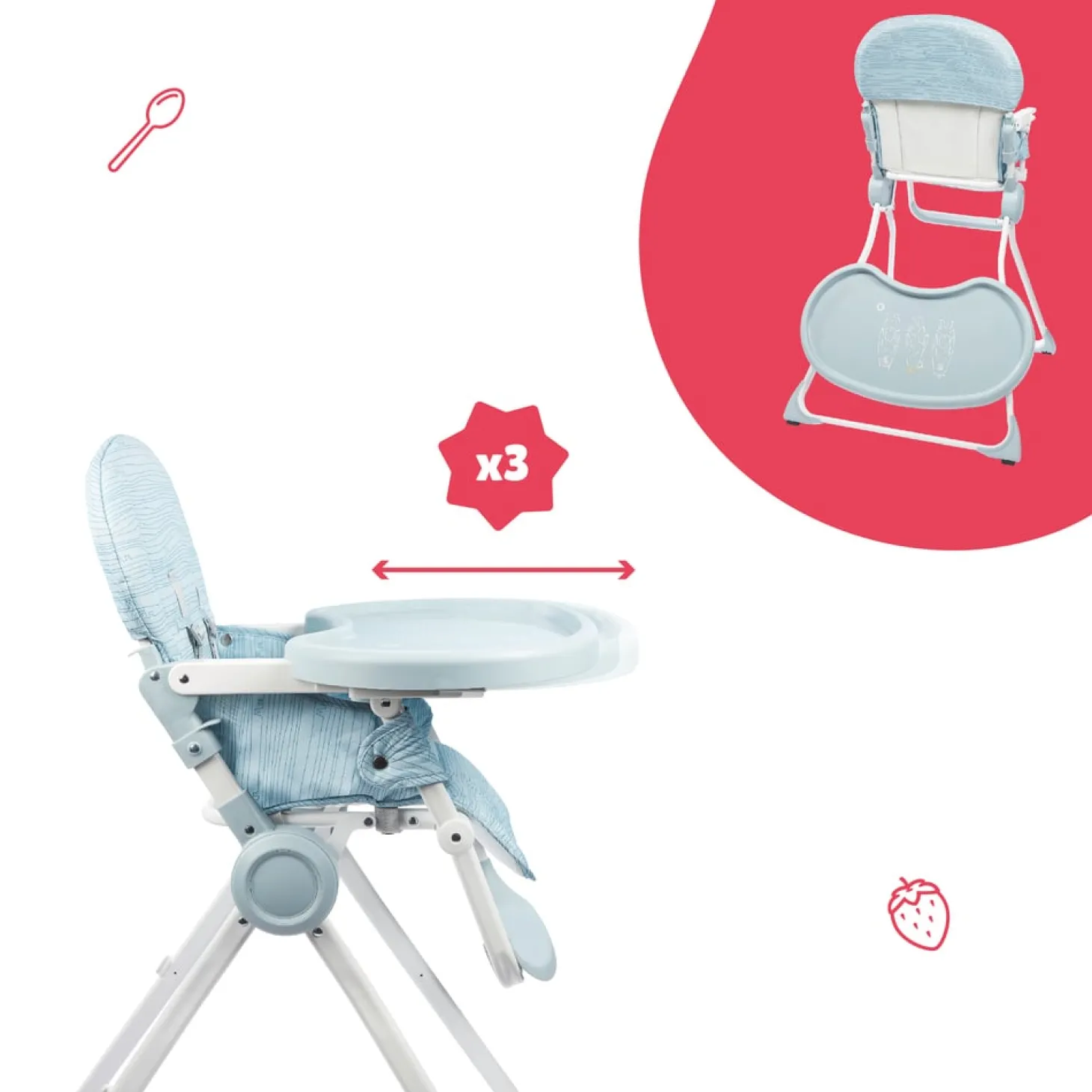 Badabulle Chaise haute ultra compacte Bleu