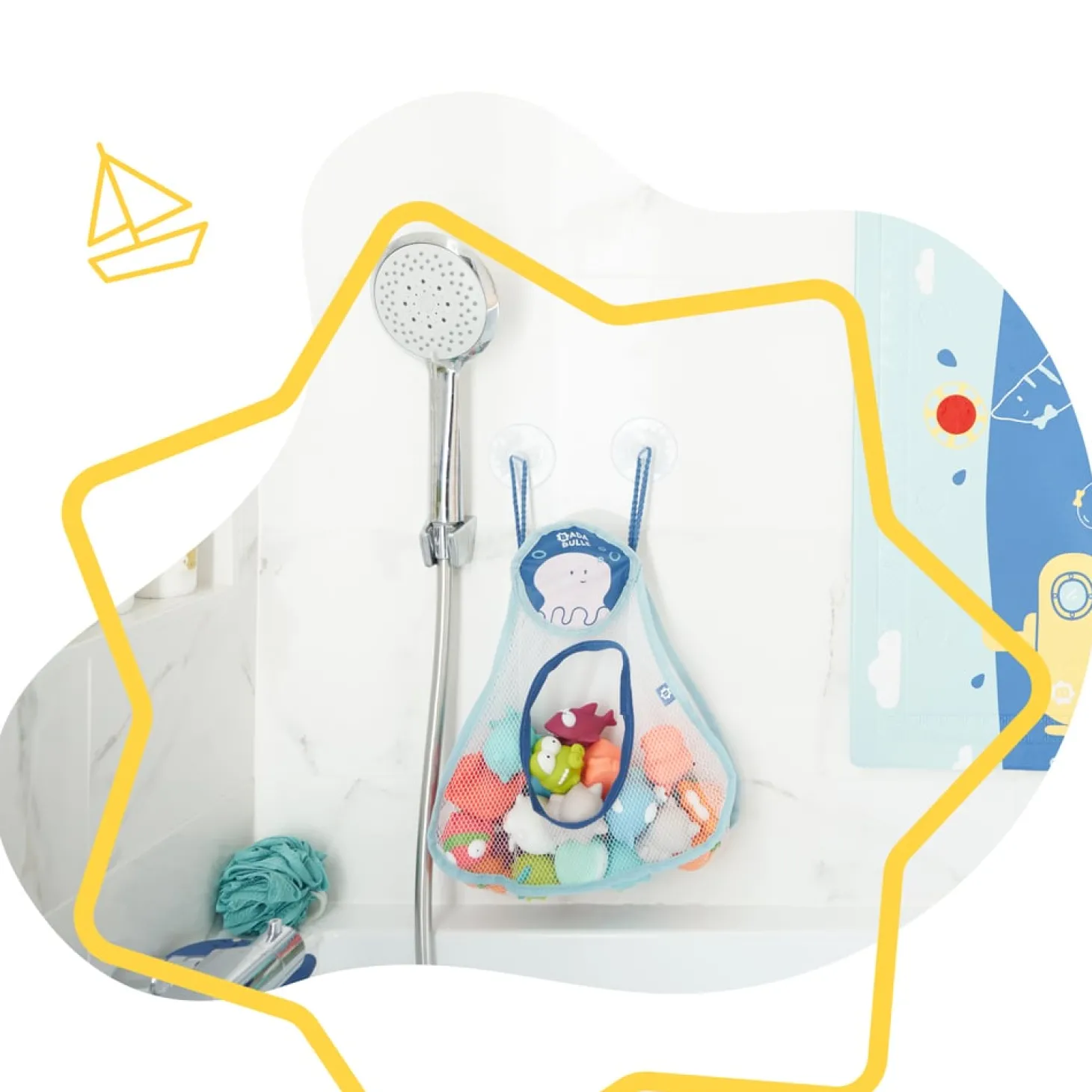 Badabulle Filet de rangement bain Bleu