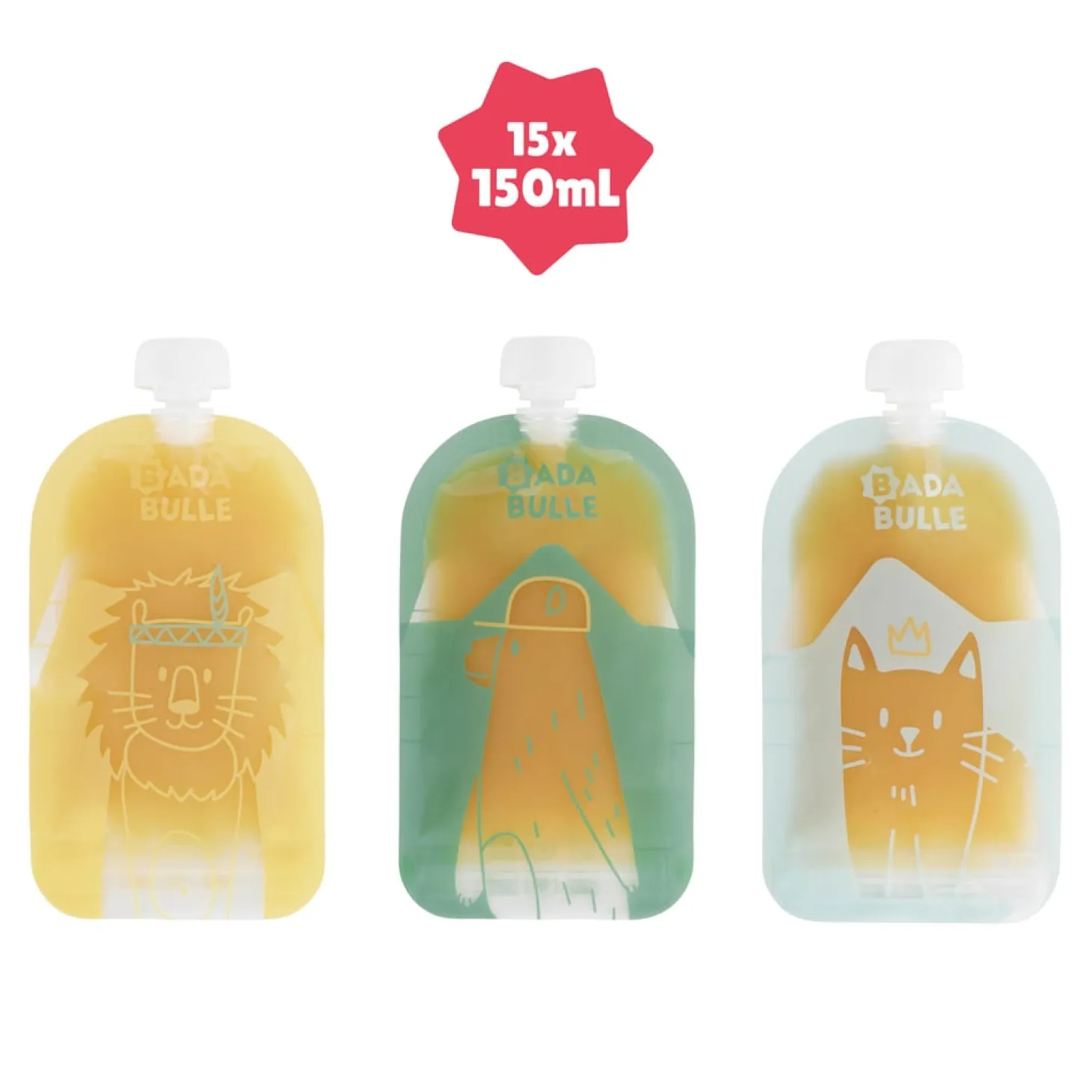 Badabulle 15 gourdes réutilisables Multicolore 150 ml