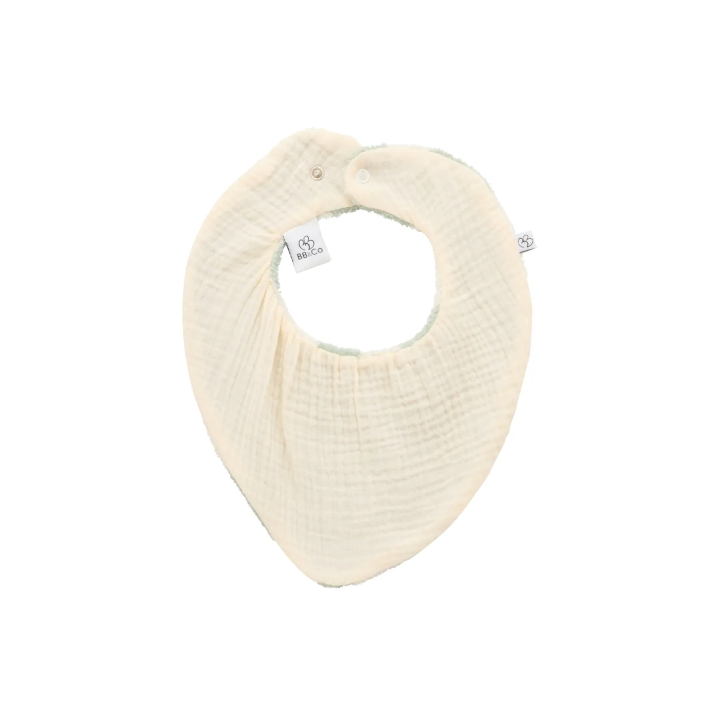 BB&Co Bavoir bandana réversible bambou / gaze rayée Ivoire/ Vert De Gris
