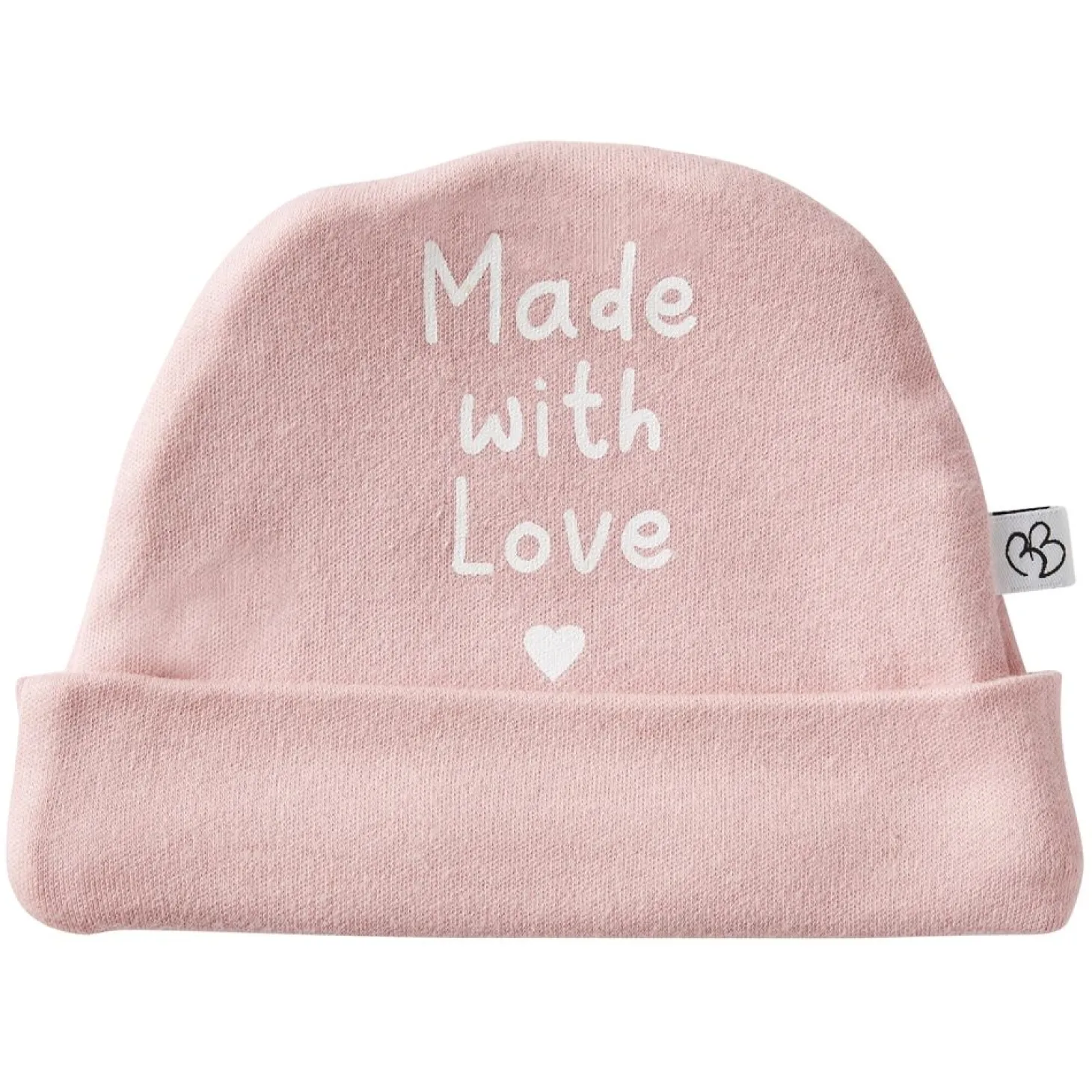 BB&Co Bonnet doublé pur coton "Made with love" Rose Thé Naissance