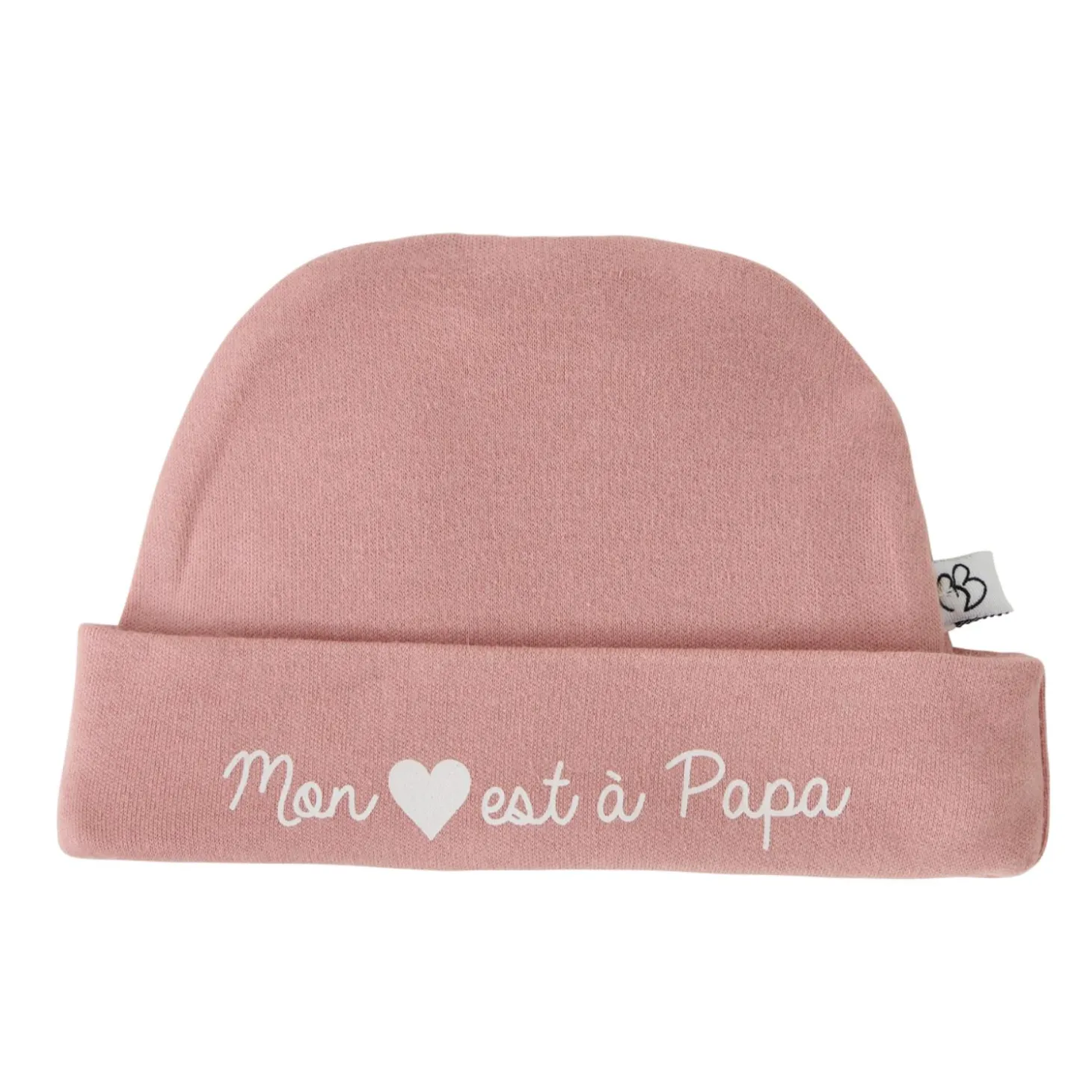 BB&Co Bonnet naissance Mon coeur est à papa Rose Thé Naissance