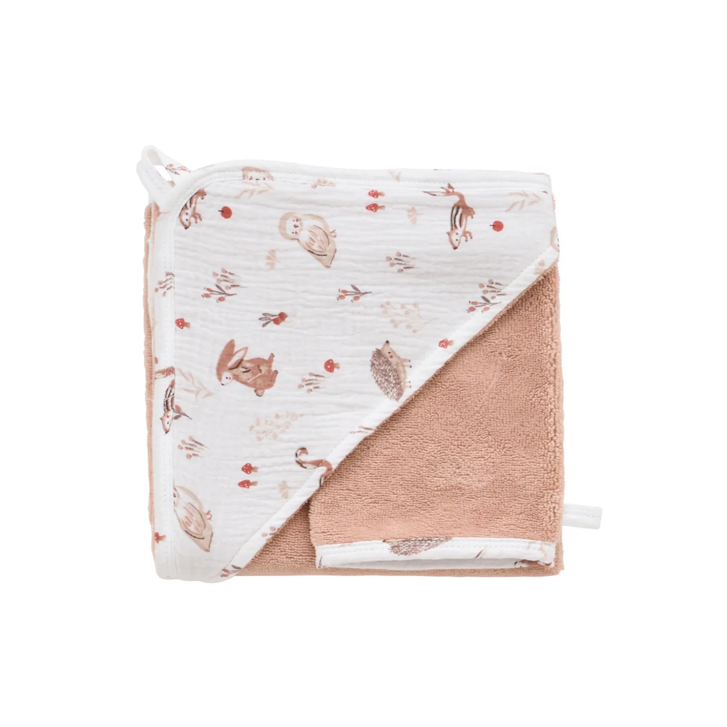 BB&Co Cape de bain bambou + gant Cosy Forest Blanc/ Mocha 70x70 cm