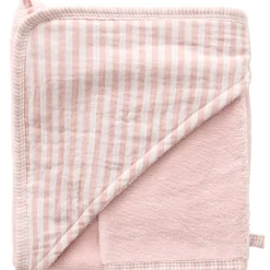 BB&Co                    Cape de bain + gant rayé Soft Stripes    Vieux Rose            70x70 cm