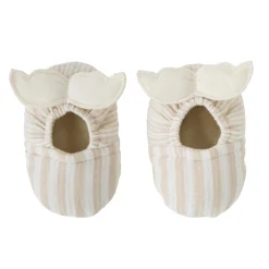 BB&Co                    Chaussons ailes d’ange en gaze rayé    Écru/ Galet            0-6 mois