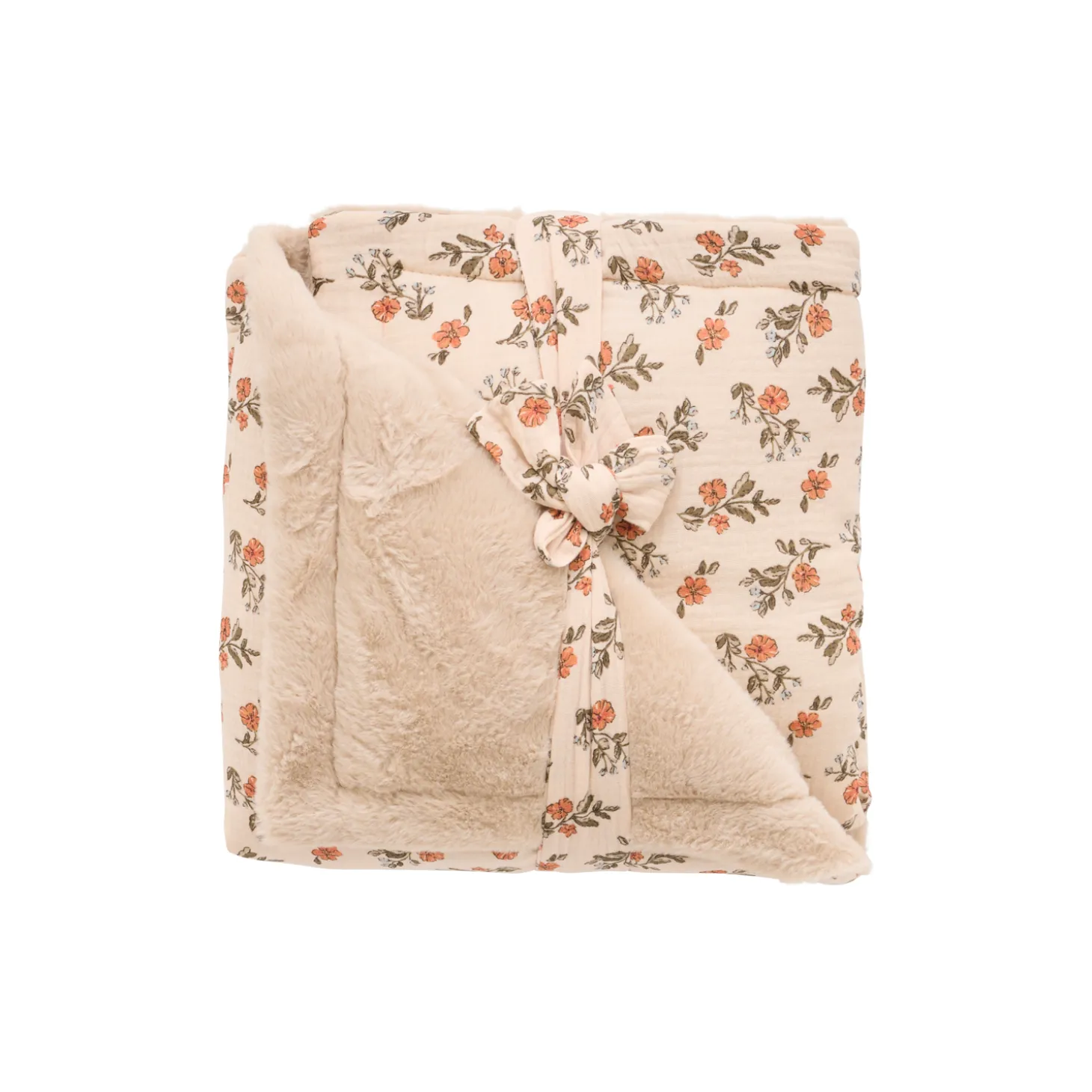 BB&Co Couverture Luxe fausse fourrure Secret cottage Latte/ Fougère/ Rouge 70x100 cm