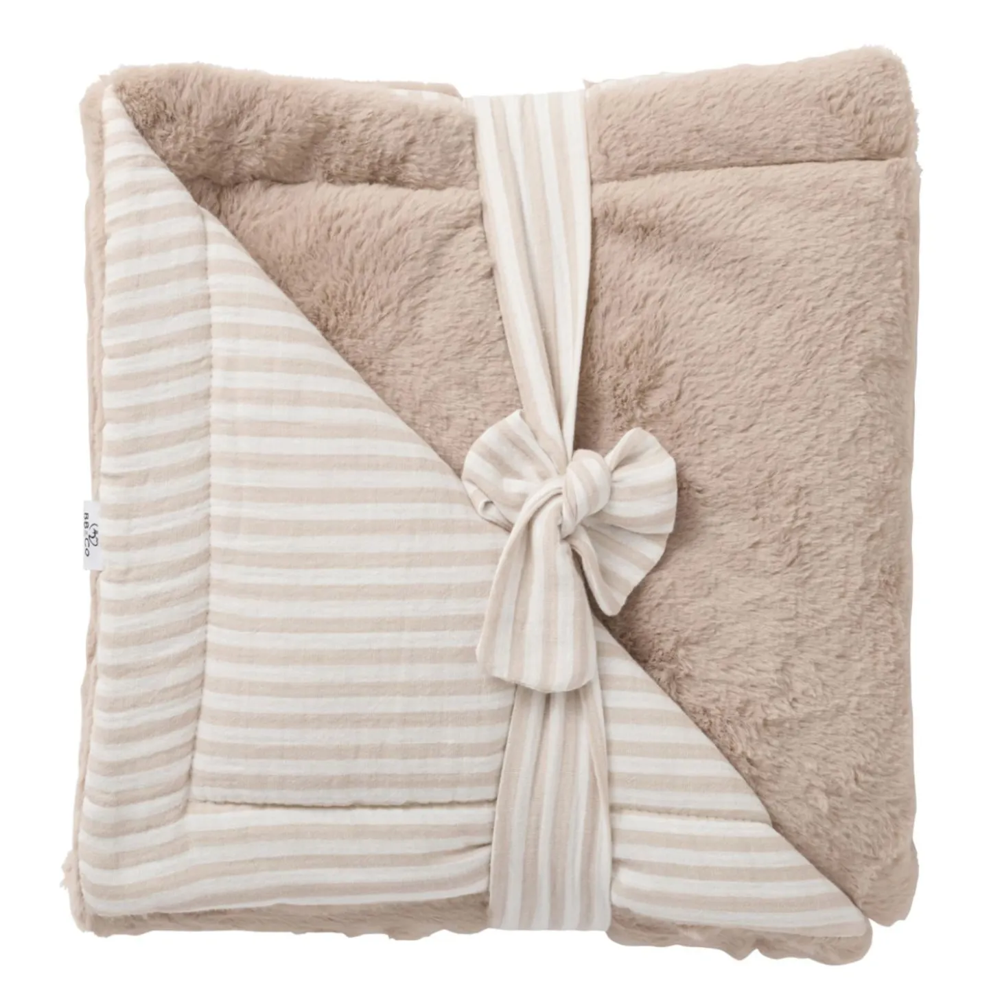 BB&Co Couverture Luxe rayé fausse fourrure Softe Stripes Écru/ Galet 70x100 cm