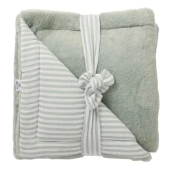 BB&Co                    Couverture Luxe rayé fausse fourrure    Soft Stripes Écru/ Vert De Gris            70x100 cm