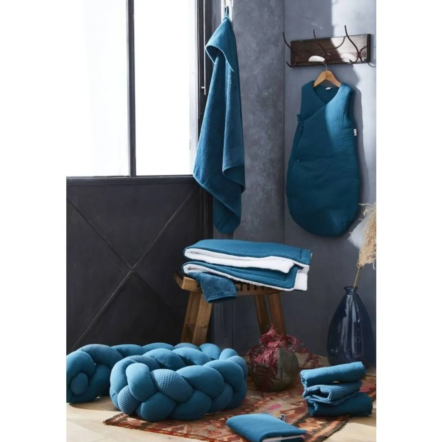 BB&Co Housse de matelas à langer bambou & gaze Mix & Match Vert Paon 60x80 cm