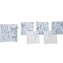 BB&Co                    5 lingettes lavables +pochette imprimé forêt    Blanc/ Bleu