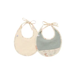 BB&Co                    Lot de 2 bavoirs naissance Jardin enchanté    Écru/ Vert De Gris