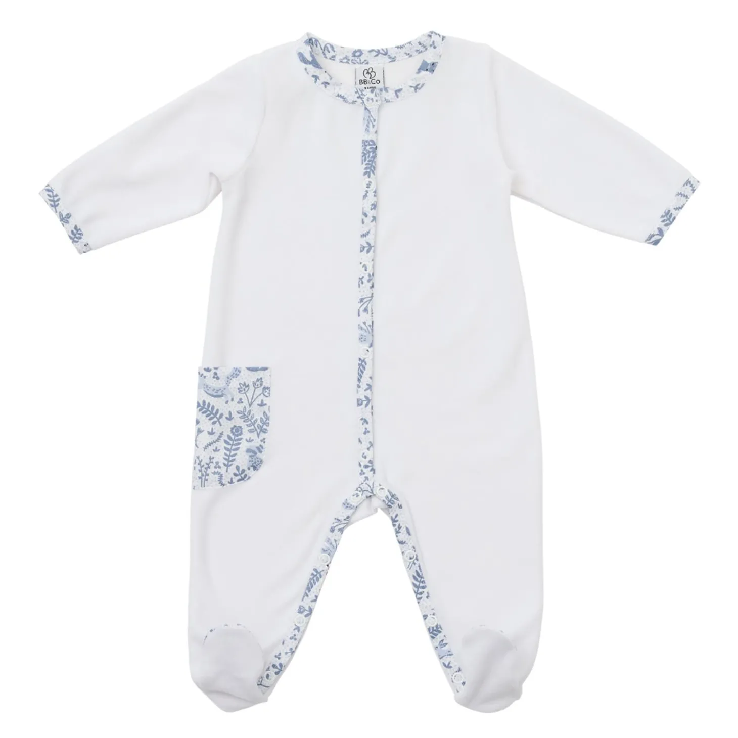 BB&Co Pyjama Dors-bien velours Forêt Enchantée Blanc/ Bleu