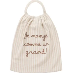 BB&Co                    Serviette élastiquée comme un grand gaze rayé    Ecru/ Galet