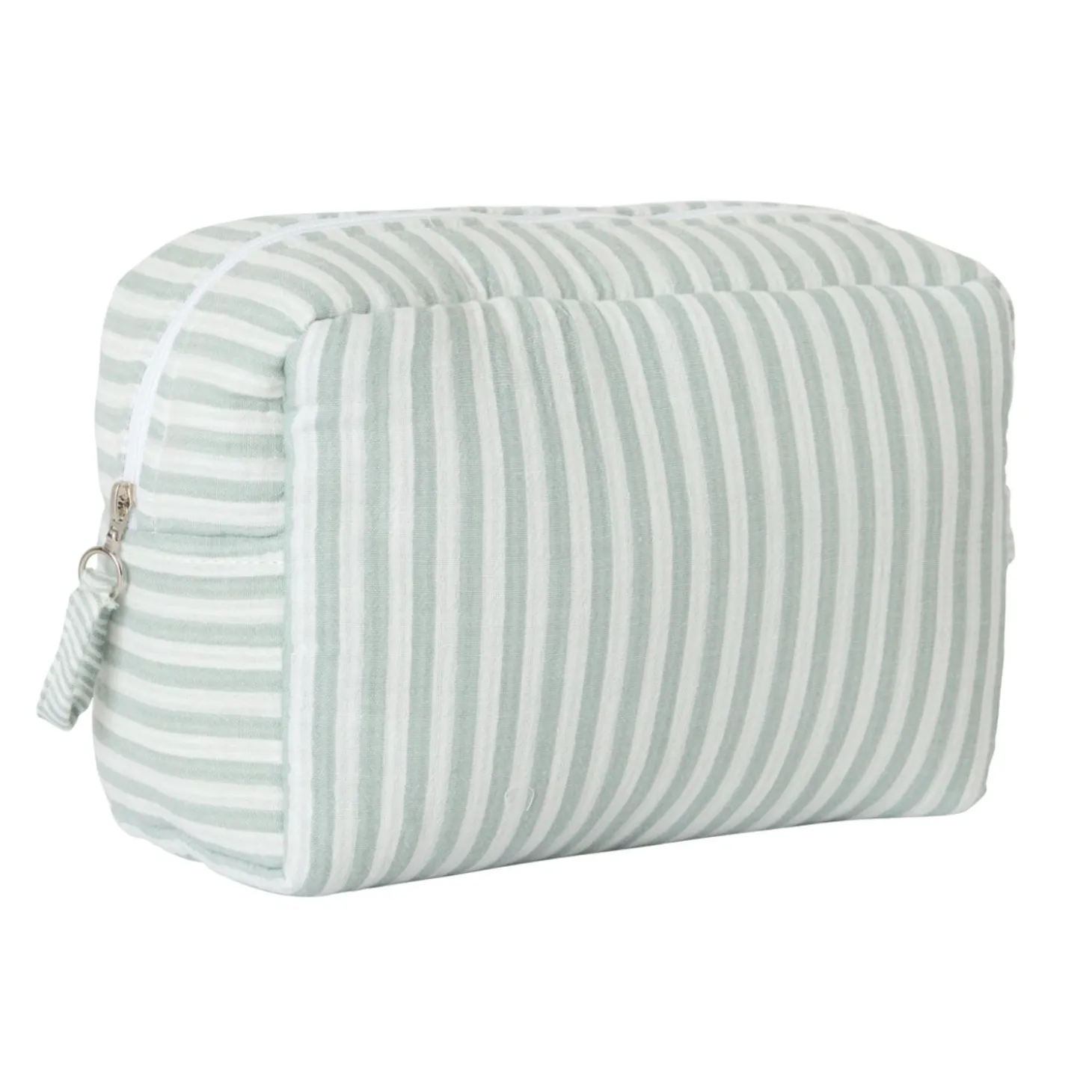 BB&Co Trousse de toilette en double gaze rayé Ecru/ Vert De Gris