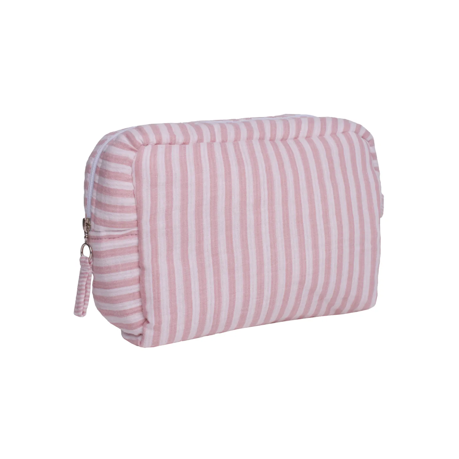 BB&Co Trousse de toilette gaze de coton rayé Vieux Rose