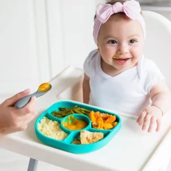 BBlüv Assiette et cuillère en silicone Aqua