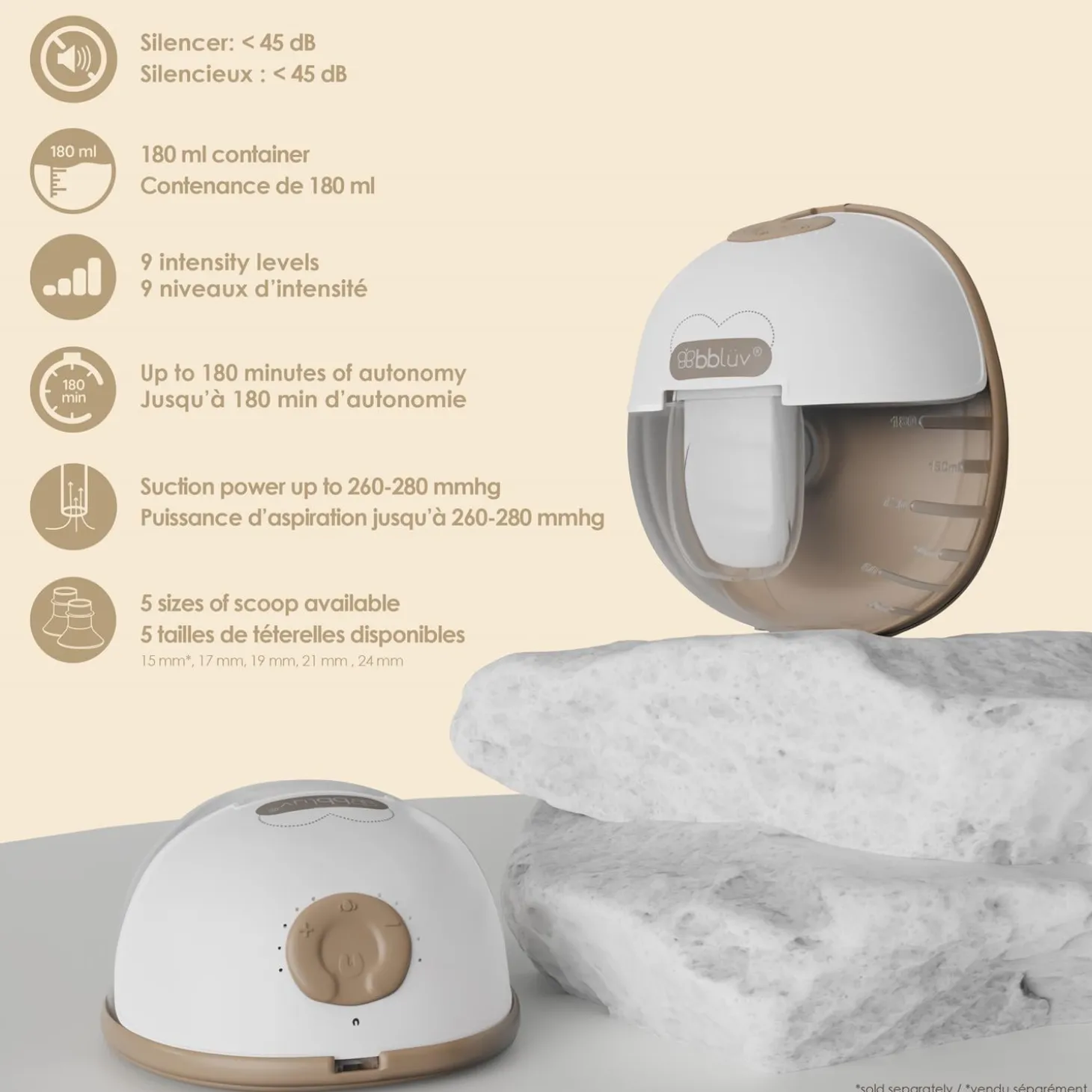 BBlüv Tire-Lait portable chauffant 2 en 1 White/Taupe