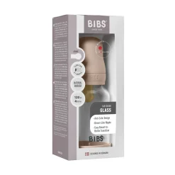 BIBS                    Biberon en verre Rond Caoutchouc naturel 1 Pack    Blush            120 ml - Débit lent