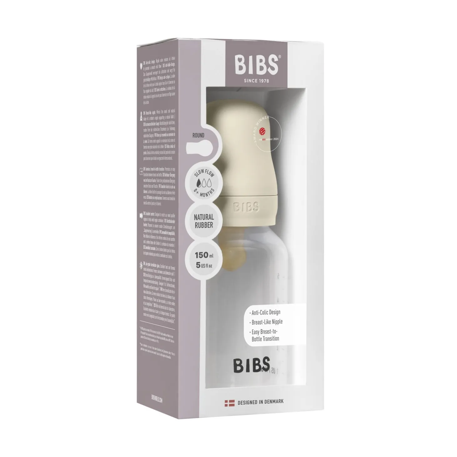 BIBS Biberon Rond Caoutchouc naturel Ivory 150 ml - Débit lent