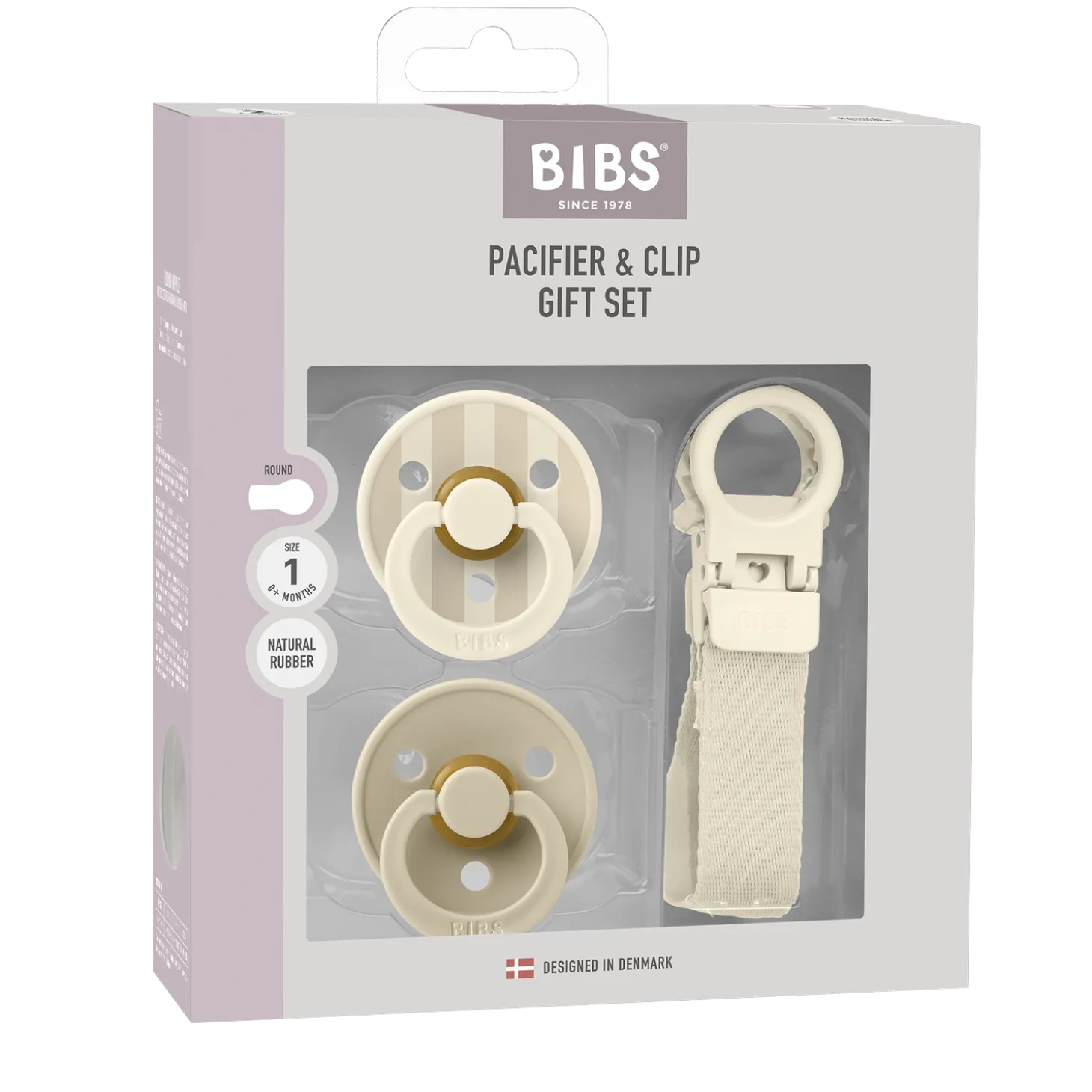 BIBS Coffret Cadeau Tétine et Attache Tétine Loop Caoutchouc Naturel Ivory T1