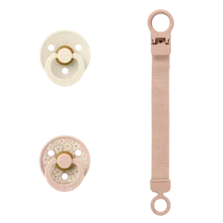 BIBS                    Coffret Cadeau Tétine et Attache Tétine Loop Caoutchouc Naturel    Blush            T1