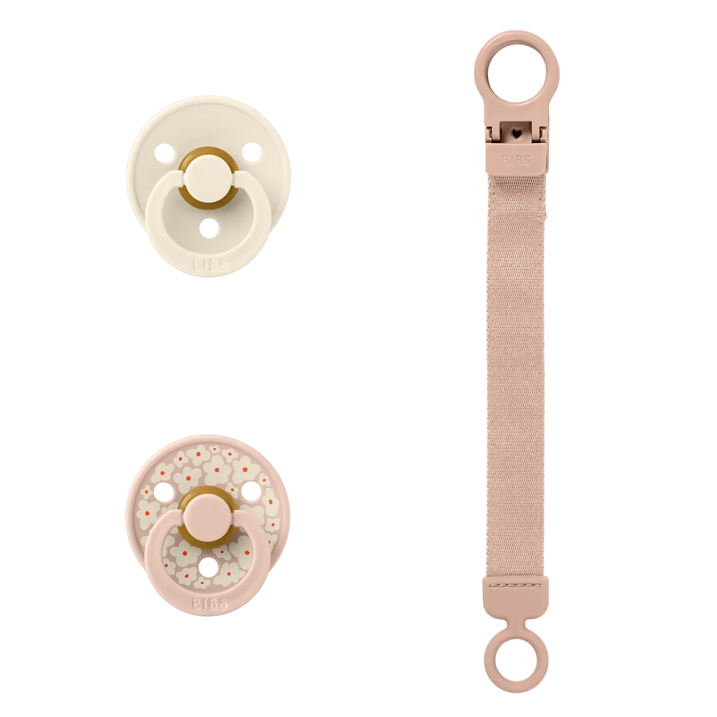 BIBS Coffret Cadeau Tétine et Attache Tétine Loop Caoutchouc Naturel Blush T1