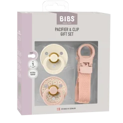 BIBS                    Coffret Cadeau Tétine et Attache Tétine Loop Caoutchouc Naturel    Blush            T1
