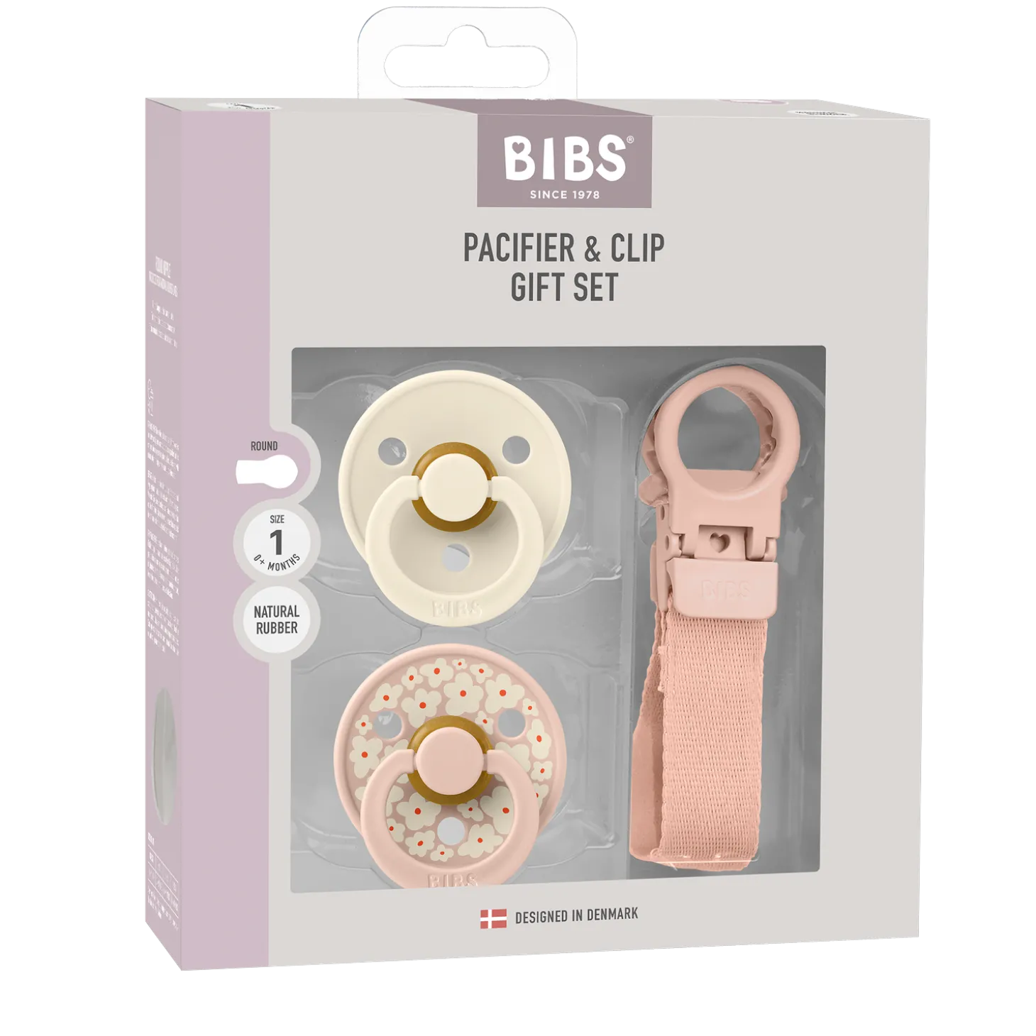 BIBS Coffret Cadeau Tétine et Attache Tétine Loop Caoutchouc Naturel Blush T1
