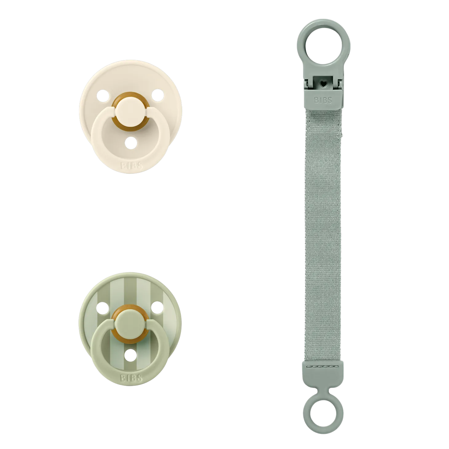 BIBS Coffret Cadeau Tétine et Attache Tétine Loop Caoutchouc Naturel Sage T1