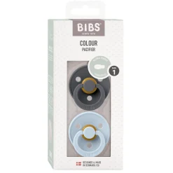 BIBS                    Tétines Colour 2 Pack Caoutchouc naturel    Iron/Baby Blue            0-6 mois