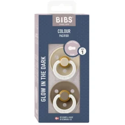 BIBS                    Tétines Colour 2 Pack Caoutchouc naturel    Vanilla Glow/Dark Oak Glow