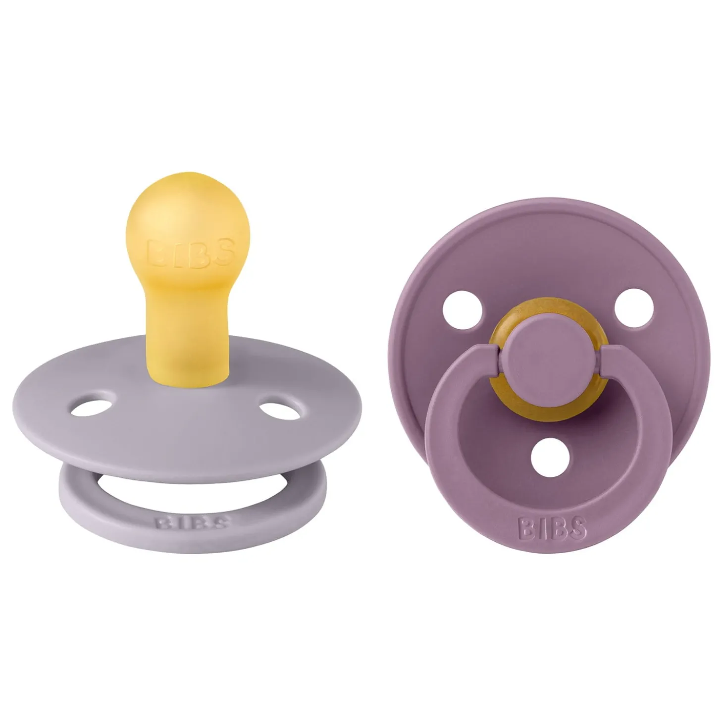 BIBS Tétines Colour 2 Pack Caoutchouc naturel Fossil Grey/Mauve 0-6 mois
