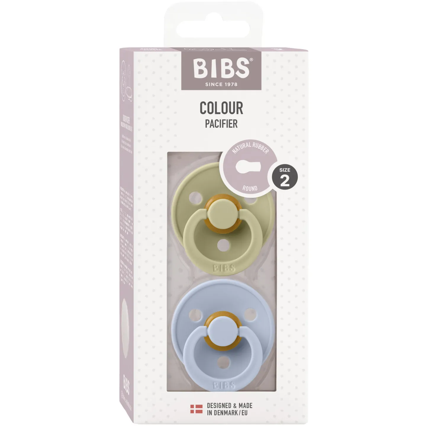 BIBS Tétines Colour 2 Pack Caoutchouc naturel Khaki/Dusty Blue 6-18 mois