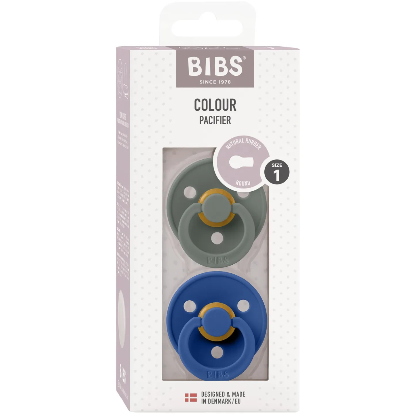 BIBS Tétines Colour 2 Pack Caoutchouc naturel Pine/Cornflower 0-6 mois