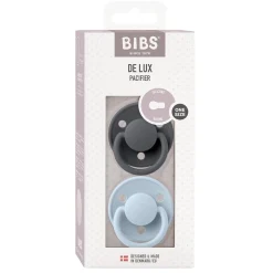 BIBS                    Tétines De Lux 2 Pack Silicone    Iron/Baby Blue