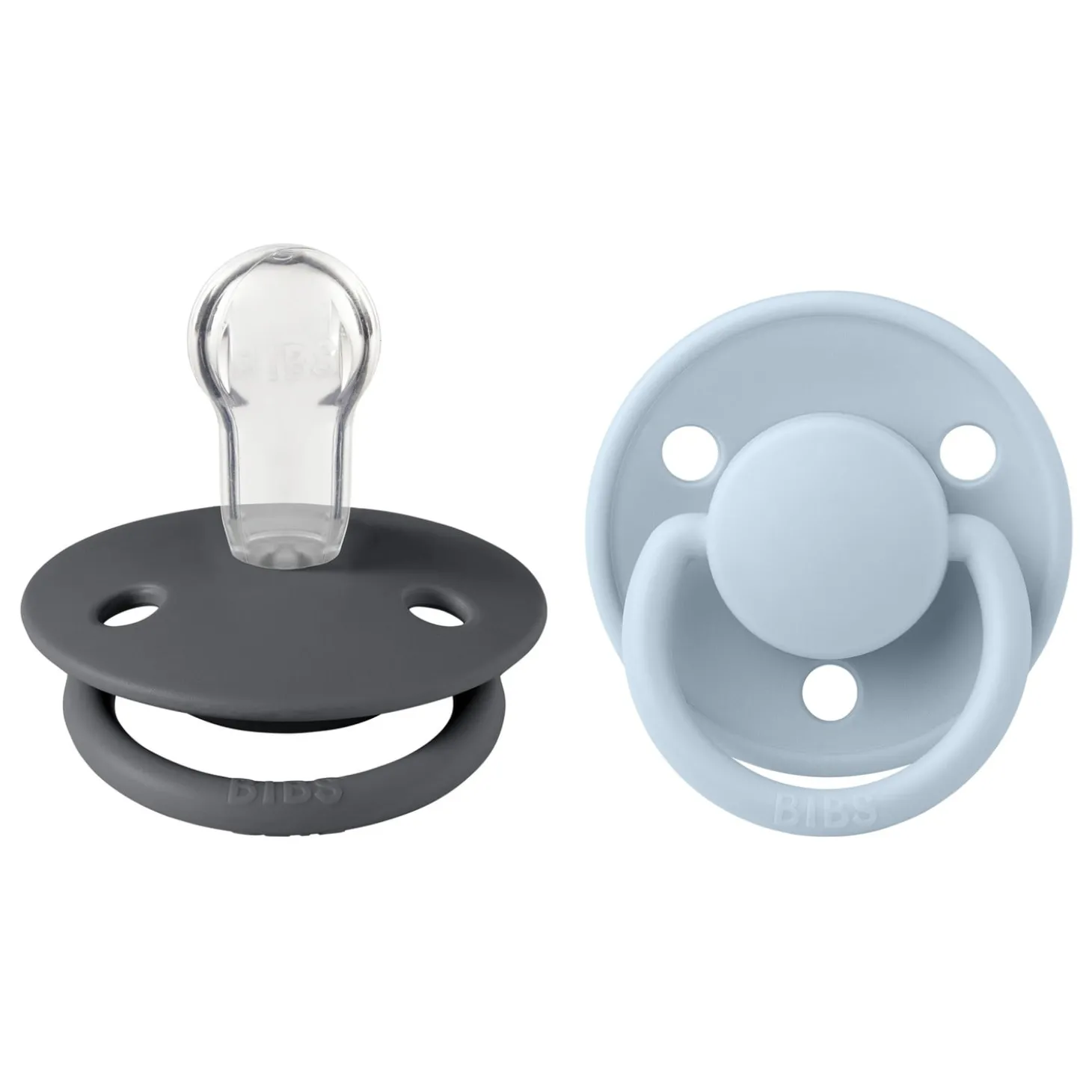 BIBS Tétines De Lux 2 Pack Silicone Iron/Baby Blue