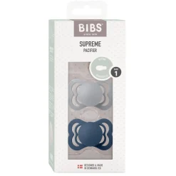 BIBS                    Tétines Supreme 2 Pack Silicone    Cloud/Steel Blue