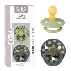 BIBS                    Tétine Studio Colour 2 Pack Polka Caoutchouc    Sage/Iron