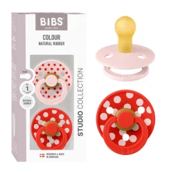 BIBS Tétine Studio Colour 2 Pack Polka Caoutchouc Baby Pink/Mocha Taille 2