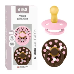BIBS Tétine Studio Colour 2 Pack Polka Caoutchouc Baby Pink/Mocha Taille 2