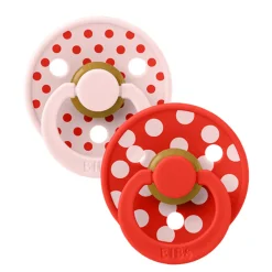 BIBS                    Tétine Studio Colour 2 Pack Polka Anatomique Caoutchouc    Blossom/Candy Apple